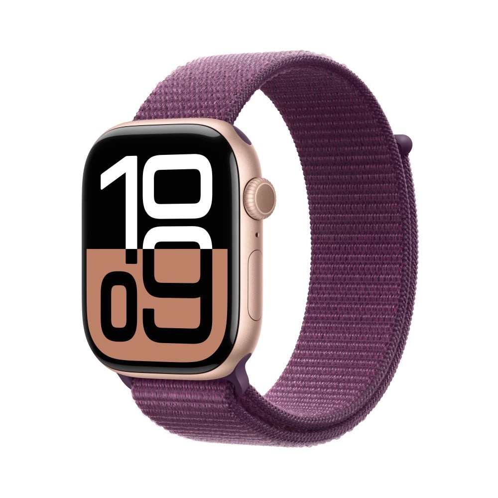 Apple Watch S10 GPS 46mm Rose Gold Alu Case with Plum Sport Loop T1