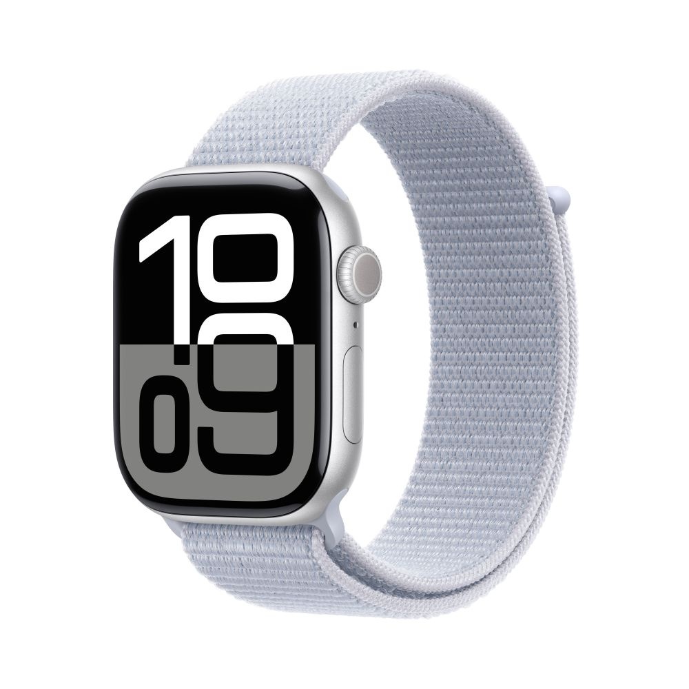 Apple Watch S10 GPS 46mm Silver Alu Case with Blue Cloud Sport Loop T1