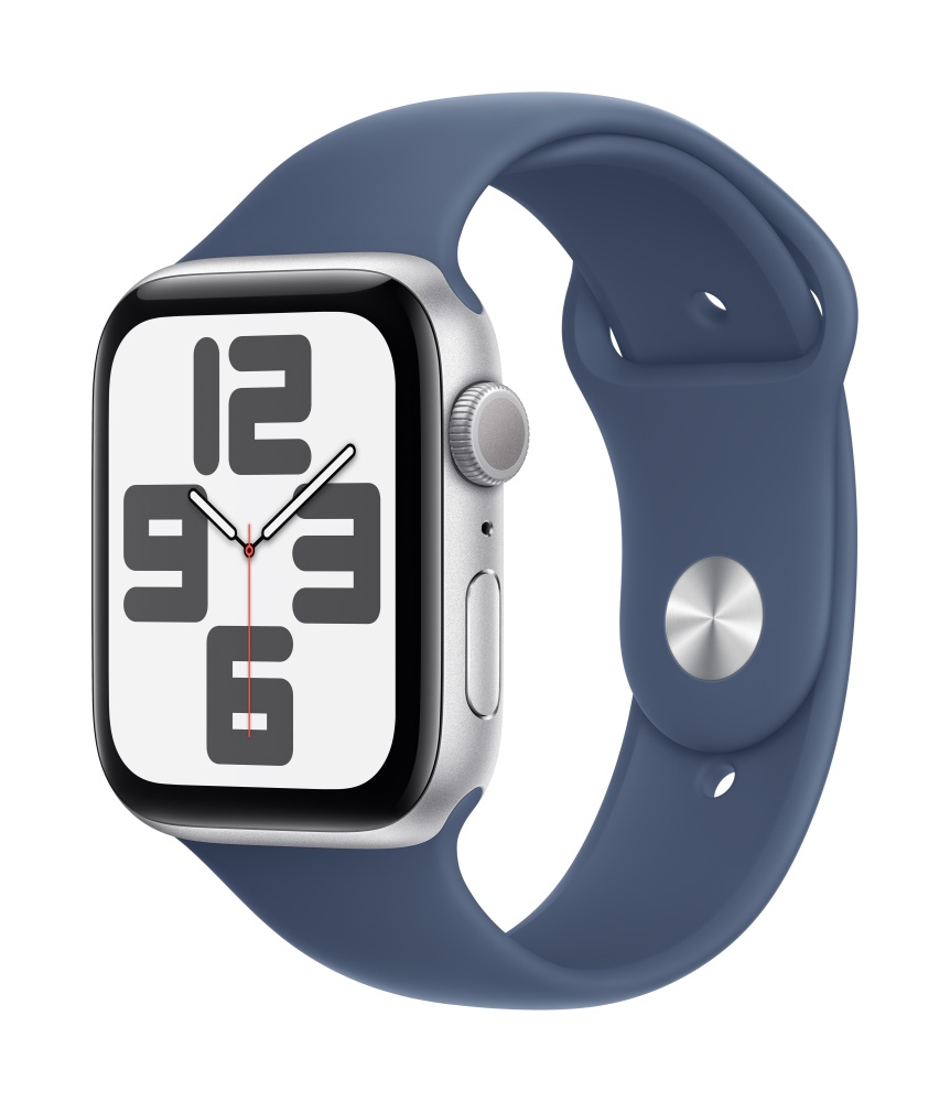 Apple Watch SE2 v3 GPS 44mm Silver Alu Case with Denim Sport Band S/M