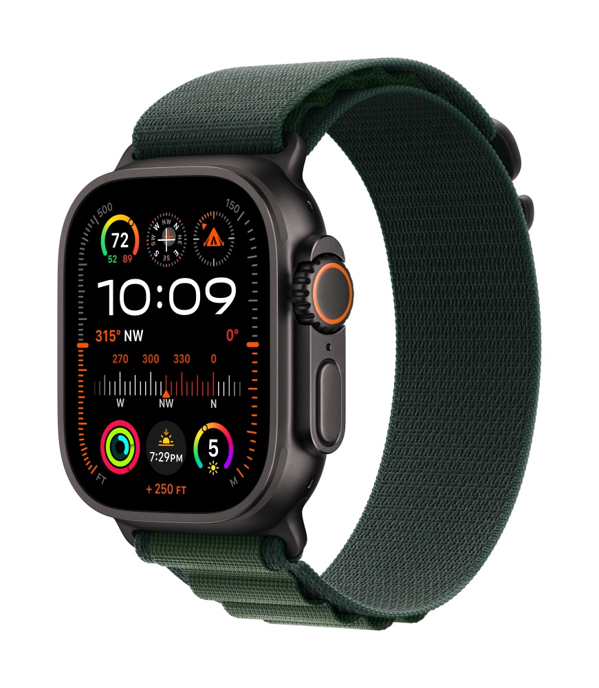 Apple Watch Ultra2 v2 Cellular 49mm Black Titanium Case with Dark Green Alpine Loop S T1