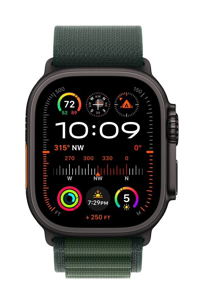Apple Watch Ultra2 v2 Cellular 49mm Black Titanium Case with Dark Green Alpine Loop S T2