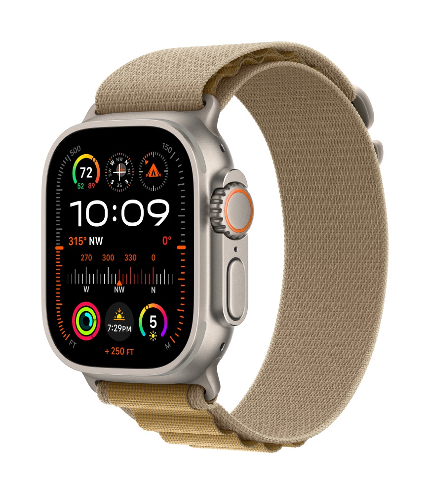 Apple Watch Ultra2 v2 Cellular 49mm Natural Titanium Case with Tan Alpine Loop S