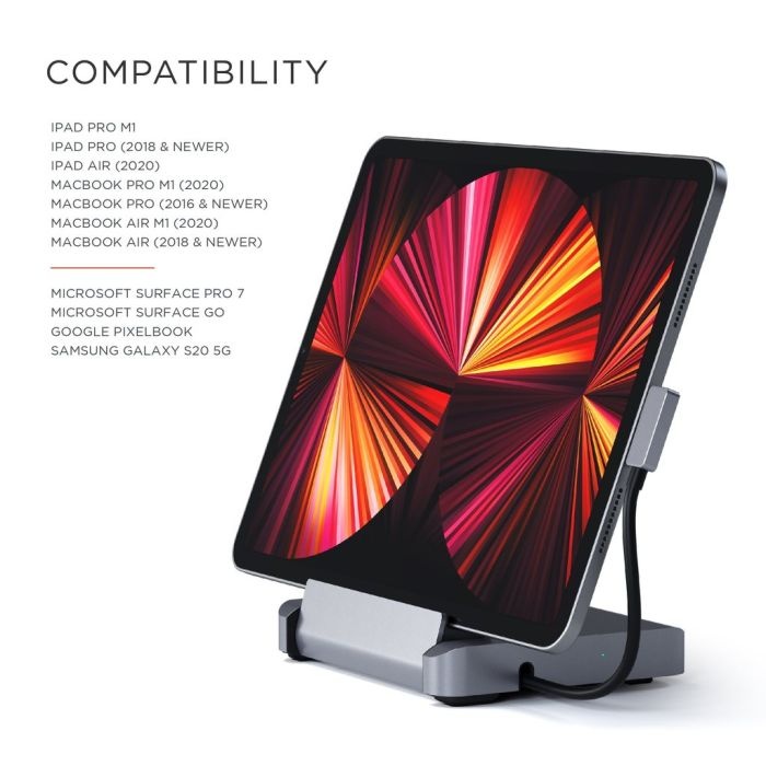 Satechi Stand & Hub for iPad, Mac & Surface (USB-C power 60W, 4K HDMI, USB-A, SDcard, audio 3.5mm ) - Space Grey